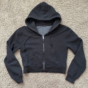 John Galt Black Crystal Hoodie one size cropped full zip